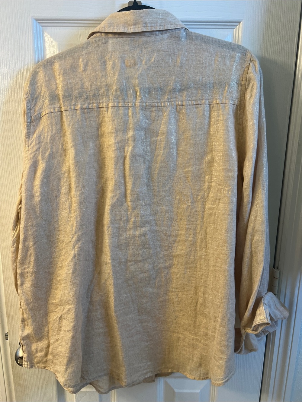 NWT!! Lilly Pulitzer Sea View Linen Button-Down Shirt Metallic Gold XL - Picture 5 of 5